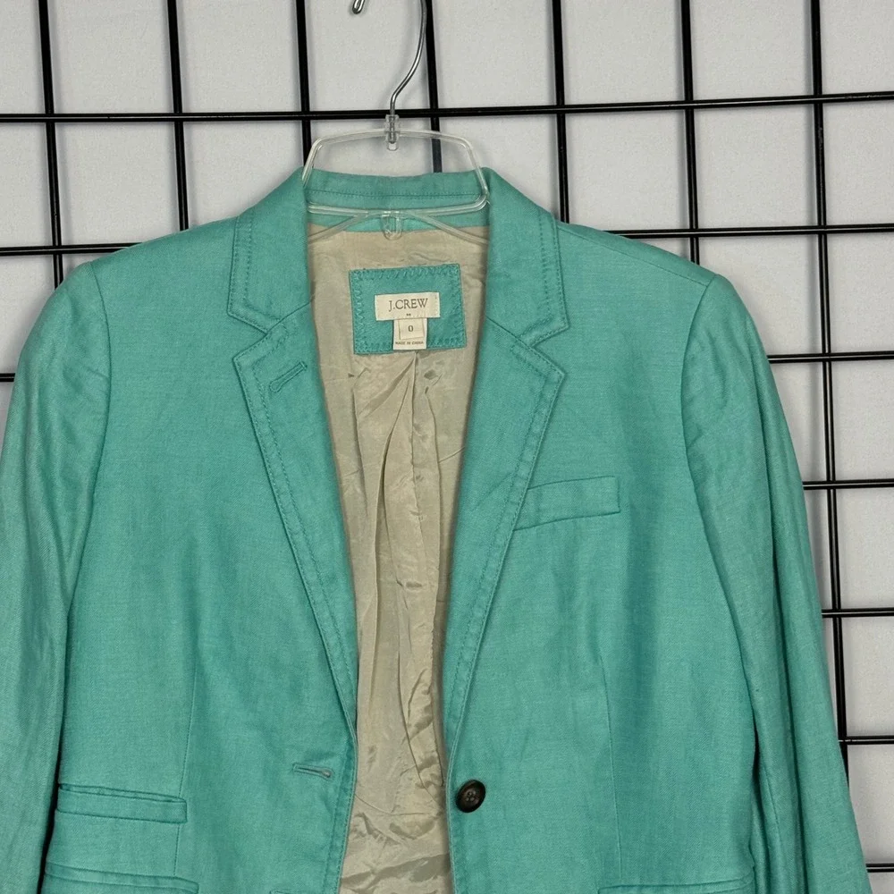 J.Crew Blazer Womens 0 Sea Green 100% Linen Two-Button Schoolboy Jacket